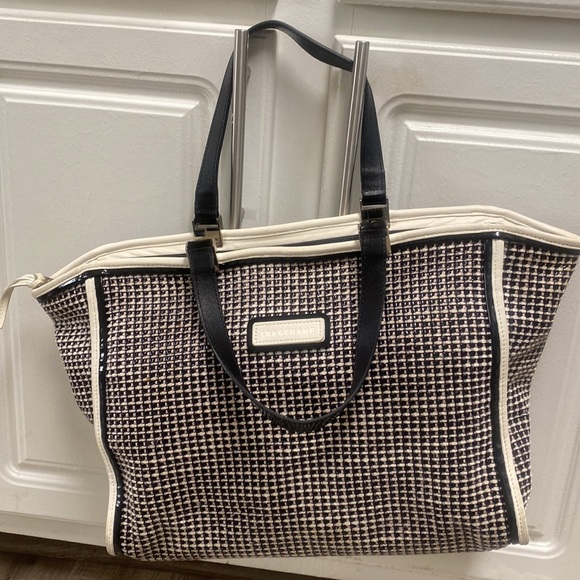 Longchamp Black and White Leather Bag